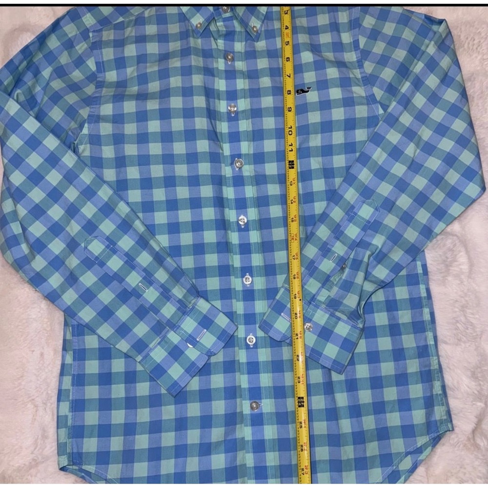 Vineyard Vines Slim Fit Whale Shirt Mens Small Blue Green Gingham Button Down - Picture 3 of 7